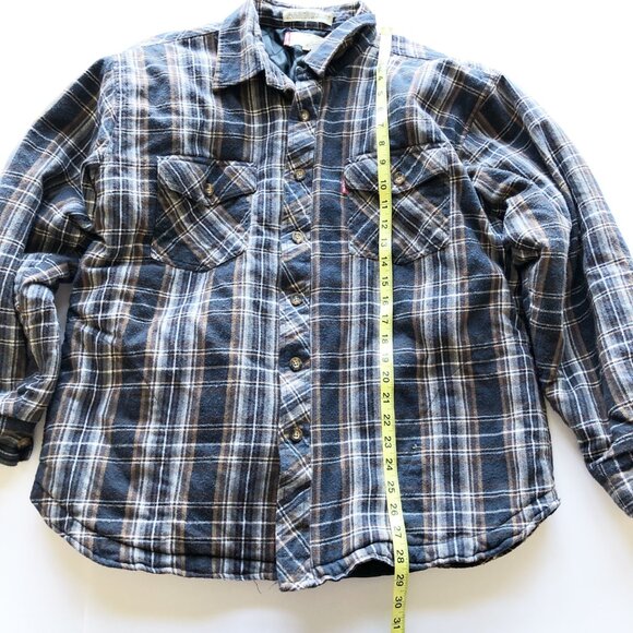 LEVI'S Plaid Flannel Lined Brown Button Up Shirt Jacket Shacket Mens Large - Picture 8 of 9